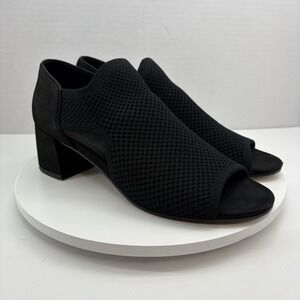 Eileen‎ Fisher Women's Size 10 Black Ferris Knit Peep Toe Block Heel Sandals